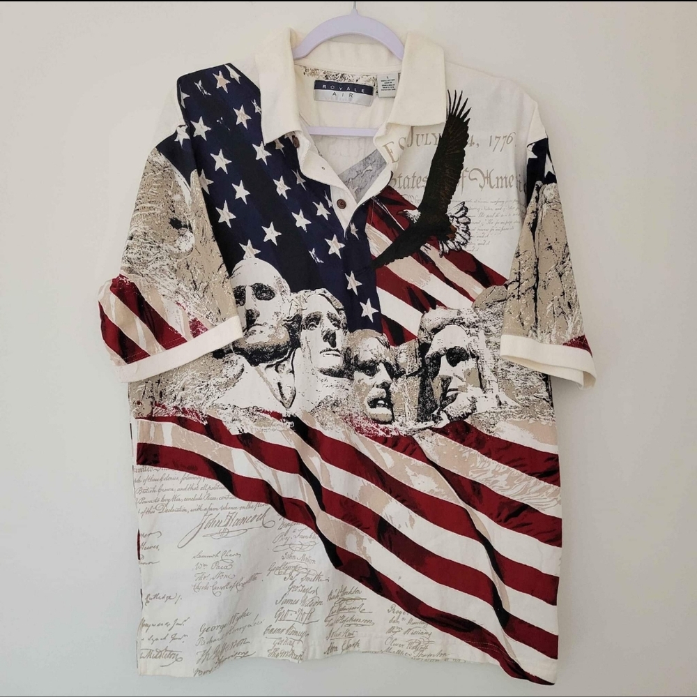 VTG USA Flag Eagle Americana Patriotic Polo Shirts L‎